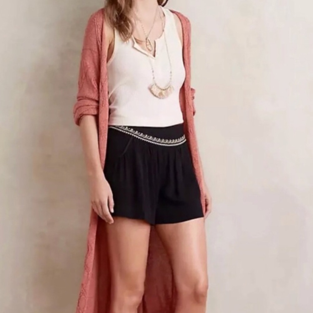 Anthropologie Elevenses Black Embroidered Shorts 2